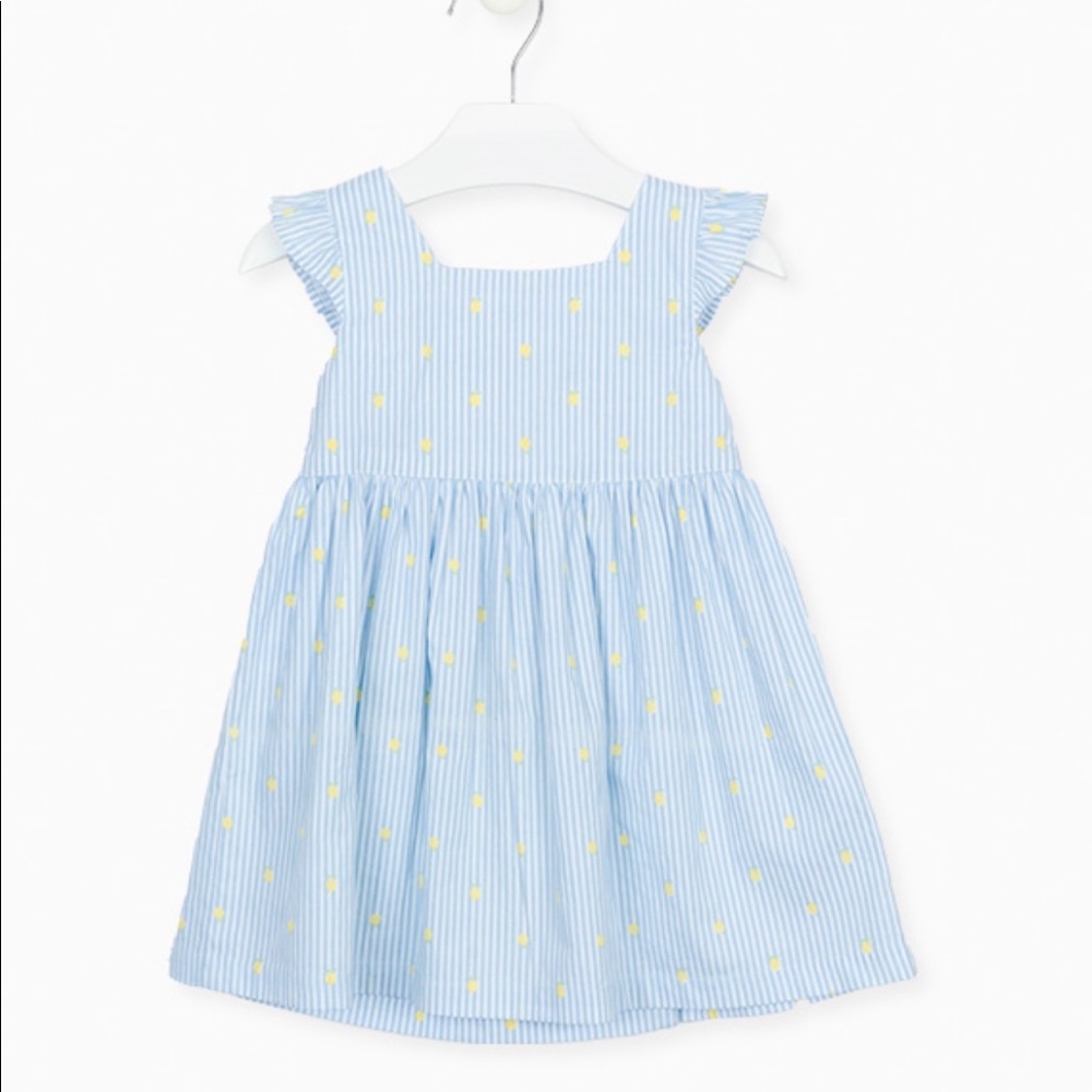 Losan Little Girl's Striped Lemon Print Flutter Sleeve Pinafore Sun Dress Size 2